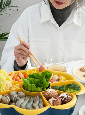 火锅拼盘沥水洗菜篮家用可旋转分格双层厨房食材水果收纳盆可拆分