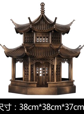 中式禅意古铜色建筑八角亭子木质工艺品售楼部样板间博古架摆件