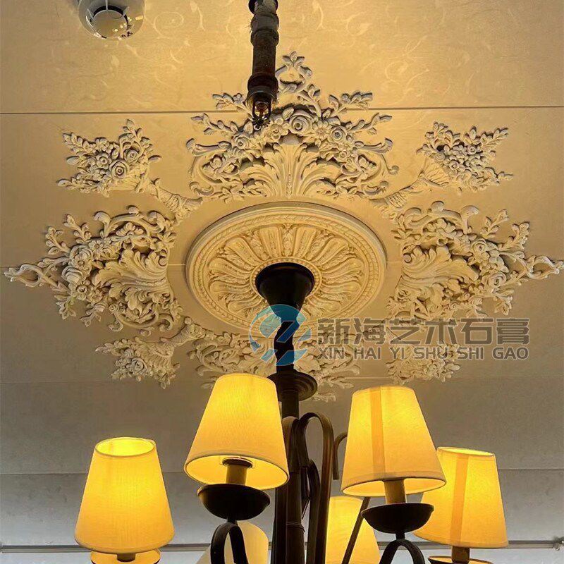 GRG石膏法式灯盘镂空角花圆盘天花板吊顶造型雕花装饰线条浮雕花