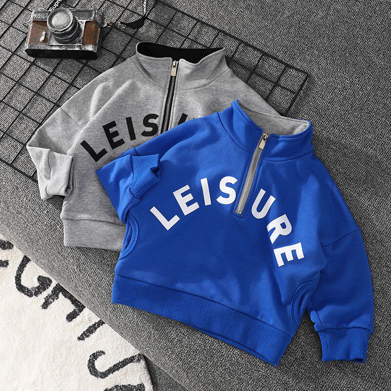 男童立领卫衣春秋新款儿童蓝色套头衫休闲纯棉中大童上衣宝宝秋装