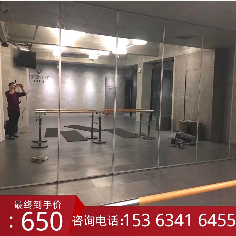 舞蹈室活动隔断吊轨移门瑜伽馆镜面玻璃移动隔断推拉折叠隔断墙