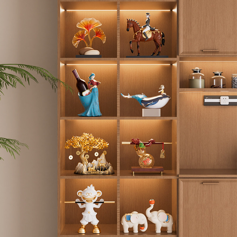 新中式软装高级感摆件红酒架中古风乔迁新居客厅书房展示柜装饰品