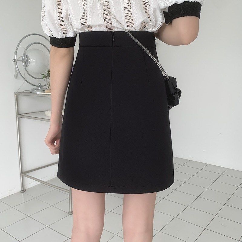 简约百搭西装短款半身裙女春夏大码复古高腰a字遮胯显瘦包臀短裙