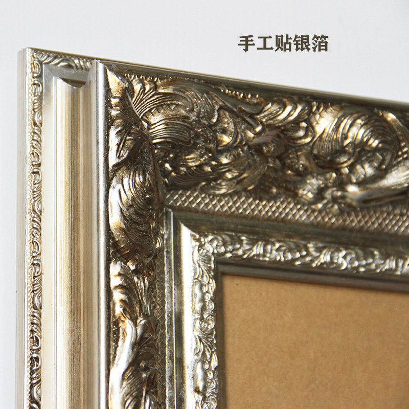 复古银色香槟色画框实木相框 定制尺寸 框宽度9.2cm厚度5.2cm