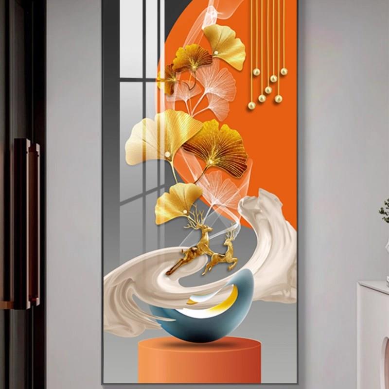 新款玄关晶瓷镶钻画招财入户装饰画客厅走廊过道高档壁画有框画