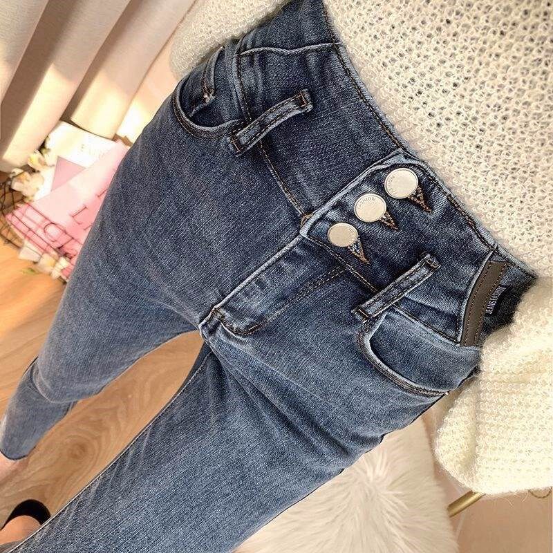 牛仔裤女2024年春秋新款高腰显瘦弹力修身九分米白色小脚裤小个子