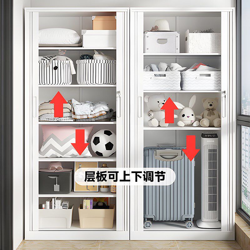 钢制推拉卷门衣柜家用卧室环保挂衣储物柜大容量省空间防潮防晒