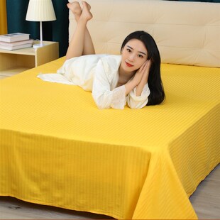 金黄色床单单件条纹全棉缎条纯棉棉布布料单人1.5米被单双人夏天