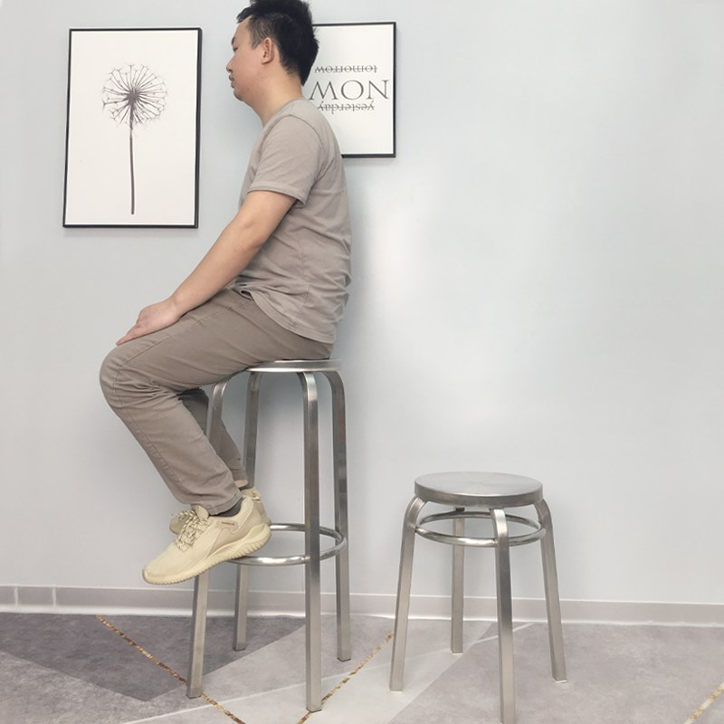 不锈钢凳子高凳可叠放椅子圆凳圆形快餐餐椅家用加厚商用餐饮独凳