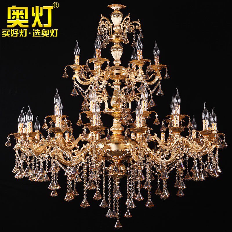 奥灯欧式古典酒店大堂复古吊灯别墅客厅中空锌合金蜡烛水晶灯1806