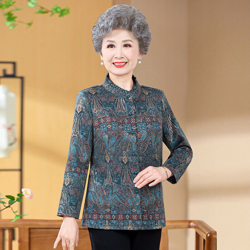 奶奶装春装外套妈妈大码洋气6070岁老太太衬衫中老年人女装薄外套