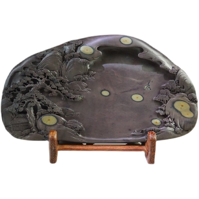 广东肇庆天然原石正宗端砚石眼梅花坑手工实用书法精雕砚台