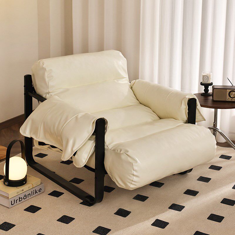 单人沙发椅极简轻奢侘寂椅客厅懒人休闲躺椅奶油中古风格靠背椅子