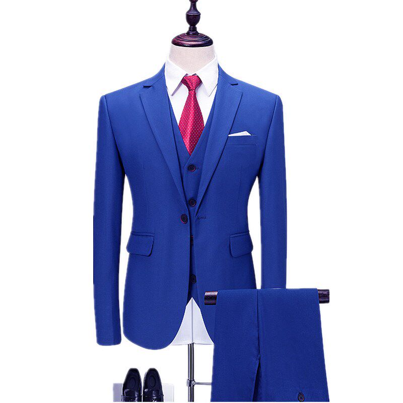 男士休闲商务西装套装修身青年大码工装新郎结婚宴会西服三件套男