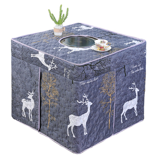 新款烤火罩电炉罩套80x80圆孔电暖炉烤火桌布罩加厚正方形烤火被