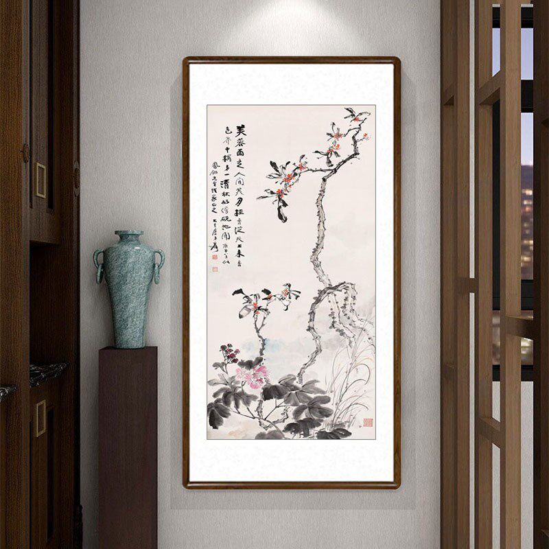 国画花卉新中式客厅玄关装饰画过道办公室竖版挂画张大千月桂飘香