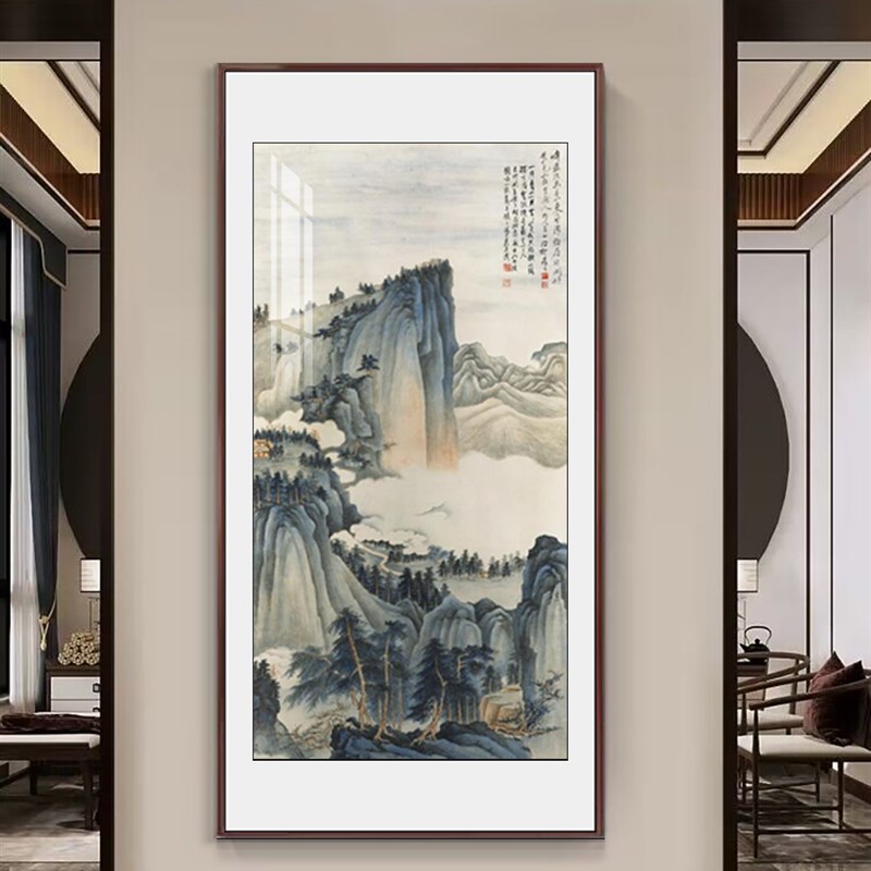 新中式玄关装饰画山水画鸿运当头走廊竖版玄幻挂画办公室茶室壁画