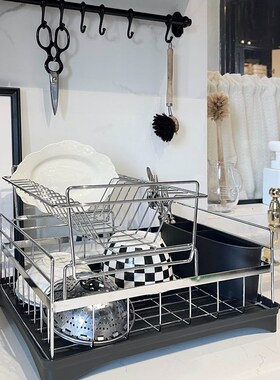 livingbank包豪斯厨房不锈钢沥水篮中古银色碗架水杯双层置物架