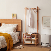 换鞋 凳挂衣架一体榉木落地置物架床头柜多功能简约门厅进门衣帽架