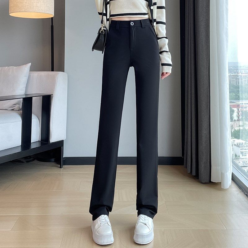 黑色西装裤女秋季宽松直筒小个子烟管高腰显瘦垂感九分休闲阔腿裤