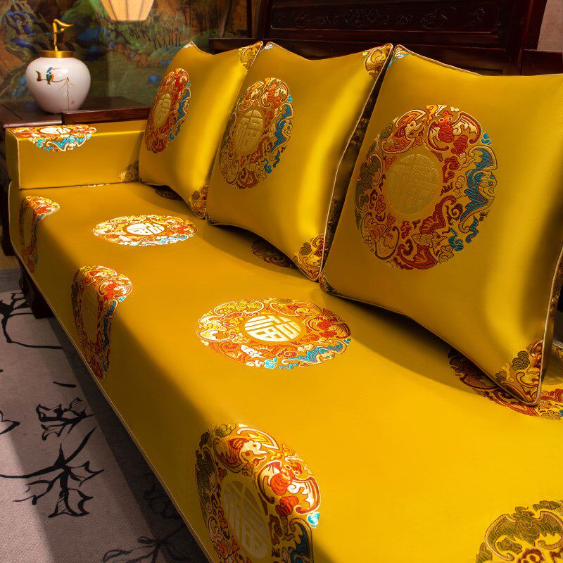 新中式实木沙发巾高档防滑坐垫靠背巾沙发垫套罩四季通用盖布定制