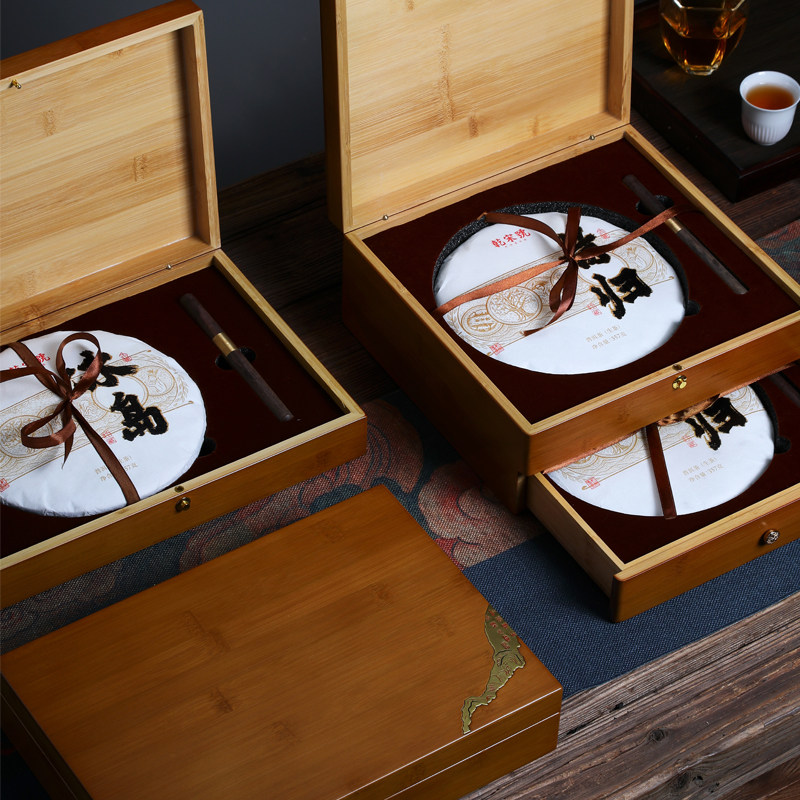 高档天然竹双层357g200g普洱茶包装盒通用福鼎白茶饼砖盒礼品空盒