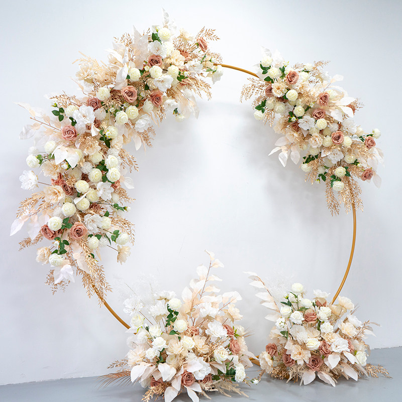 婚礼装饰布置香槟色欧式花艺 仿真花假花绢花花排路引拱门花艺