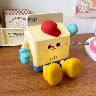 卡通牛奶盒小夜灯USB充电可爱拍拍硅胶灯家用3档调光定时伴睡灯