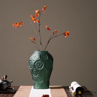 OUMI 中古浮雕玻璃花瓶客厅插花高级感艺术摆件 法式餐桌玄关鲜花