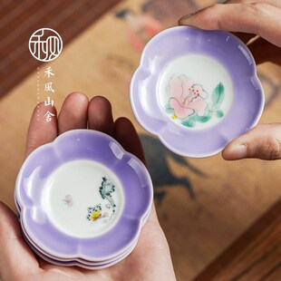 禾风 复古青花手绘茶杯垫 中式杯托陶瓷茶垫隔热茶托功夫茶道配件