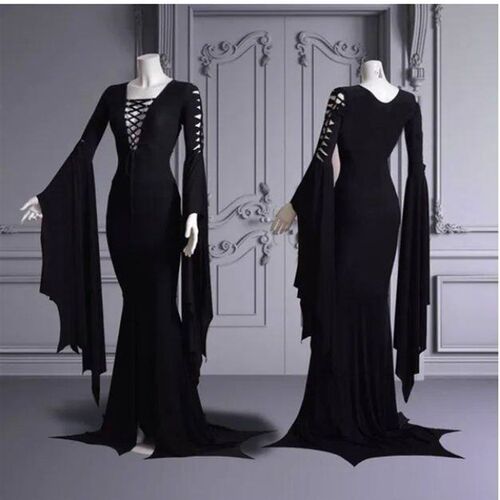 Morticia Addams Cosplay Floor Dress Costume Adult Women