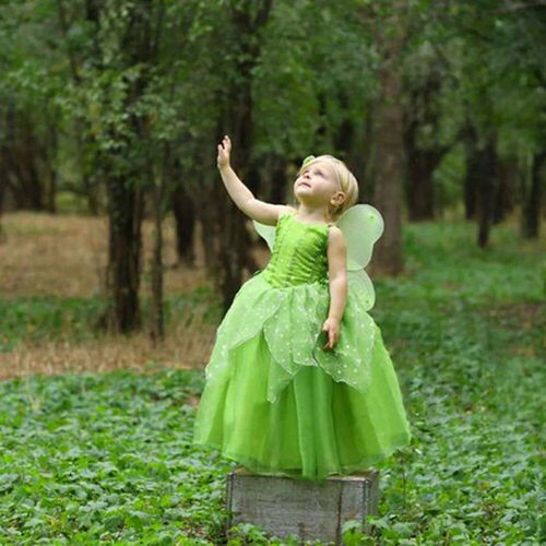 Tinker Bell Princess Halloween Cosplay Girls Party Green Flo