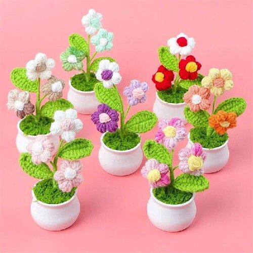 1 Piece Plant Creative Kintted Flower Potted Cute Car Table