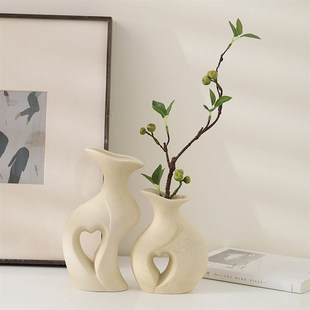 结婚花瓶摆件一对创意陶瓷花器艺术感客厅插花电视柜家居软装饰品