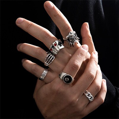 2023 Gothic Skeleton Unisex Ring Set Punk Grunge Butterfly F