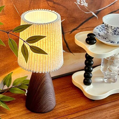 Vintage LED Table Lamp Bedroom Pleated USB Study Night Light
