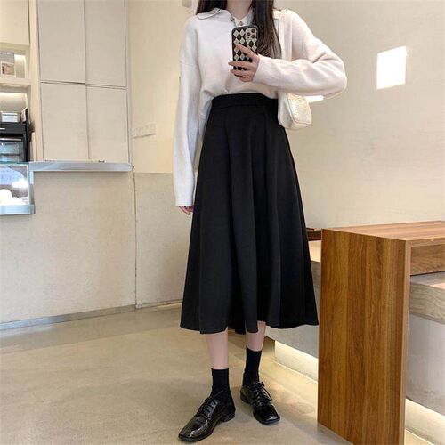 French Style Thin Skirt Womens High Waist A- Line Mid-lengt