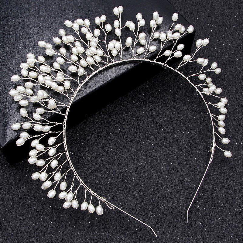 Hand woven Hairband Leaf Pearl Headbands For Women Bride Cro - 实物图