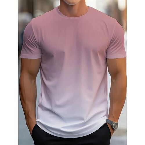Mens Gradient Color Pattern TShirt Casual BreathO-Neck Shor
