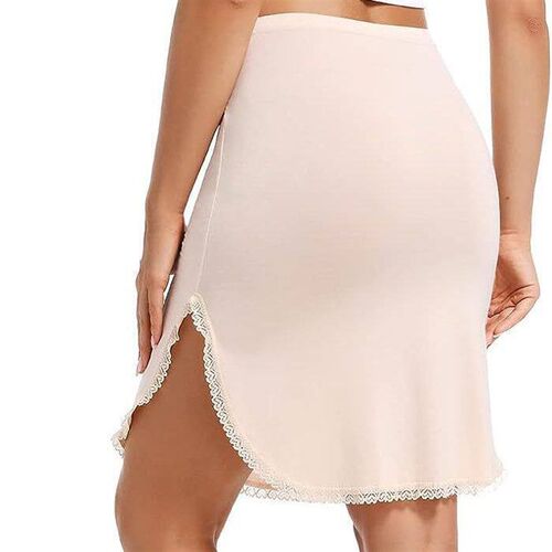 Womens Modal Stitching Lace Inner Skirt Curved Split Slim S