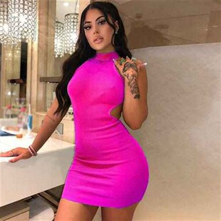 waist mid hollow sexy collar chest hip wrap dress backless