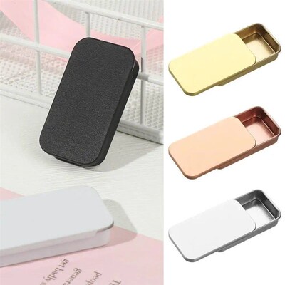 Mini Metal Rectangular Empty Hinged Tins Portable Pull Box C