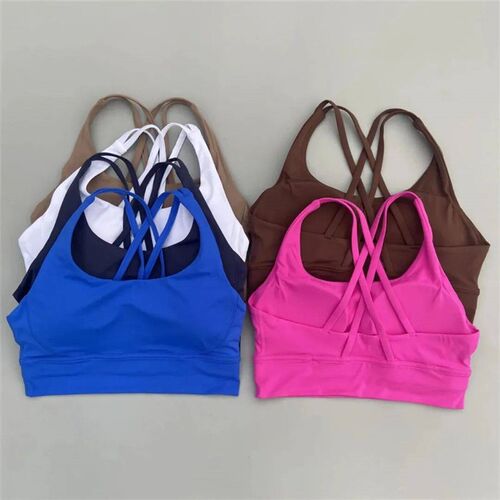 Solid Color Soft Cross Back Women Fitness Bra Tights Yoga Ve
