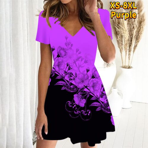 Summer Fashion Knee-length Skirt V-Neck Casual Slim Dress