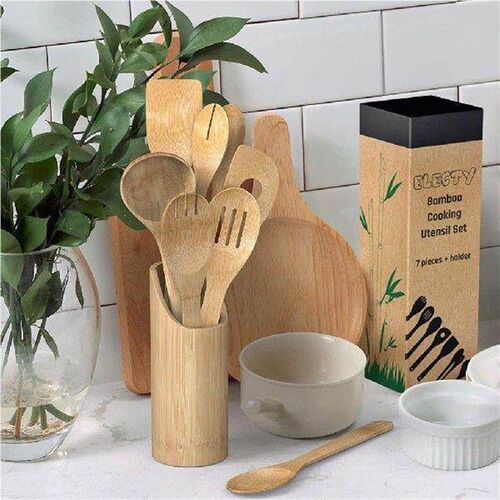 Cooking Utensils Bamboo Kitchen Utensils Set With Holder
