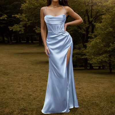 Spaghetti Strap Satin Corset Dress for Women Evening Dresses