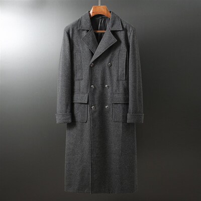 Mens renchcoat Long Over-the-knee Slim-fit Korean Fashionab