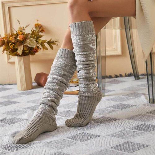Christmas Womens Socks Thigh High Socks Snowflake Print Kni