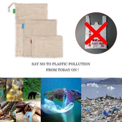 6Pcs Reusable Vegetable Bag Washable Cotton Mesh Bag Eco Str