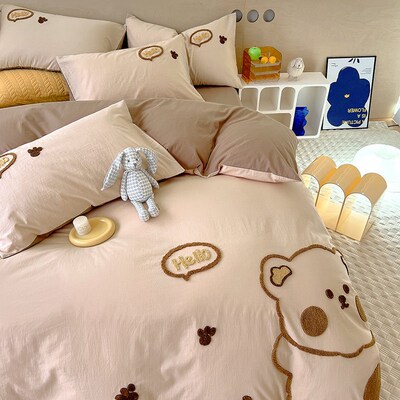 Cute Wash Tton Tton Bed Four-piece Set Tton Bedding Children